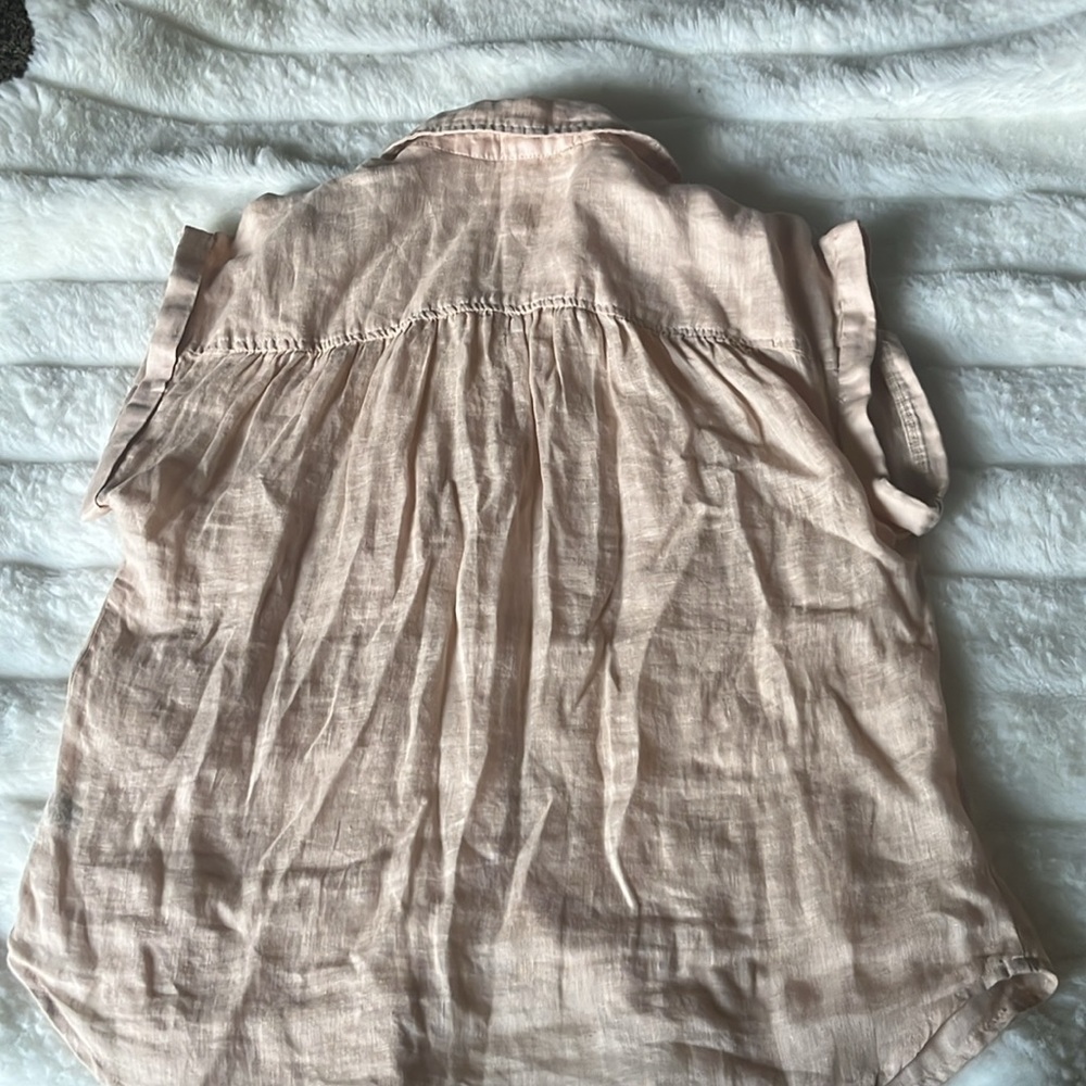 Bella Dahl Cap Sleeve Button Down shirt two pocket front pink - Picture 8 of 9